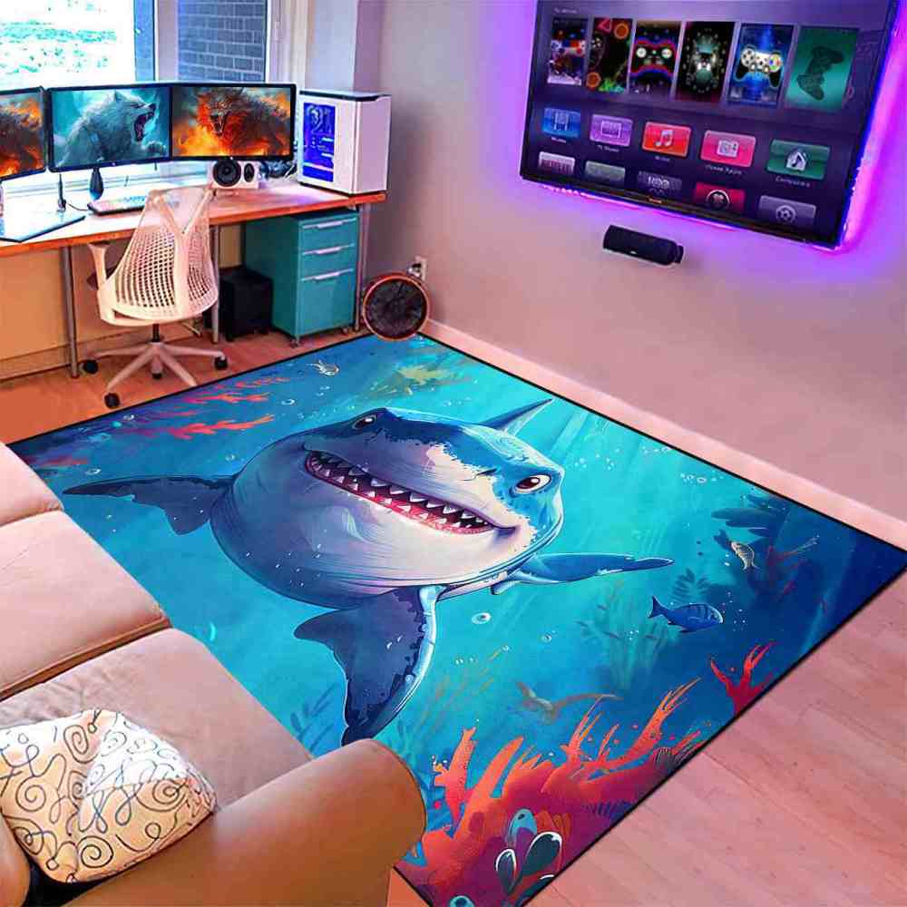 Smiling Great White Shark Undersea Adventure Rug | CozyLil