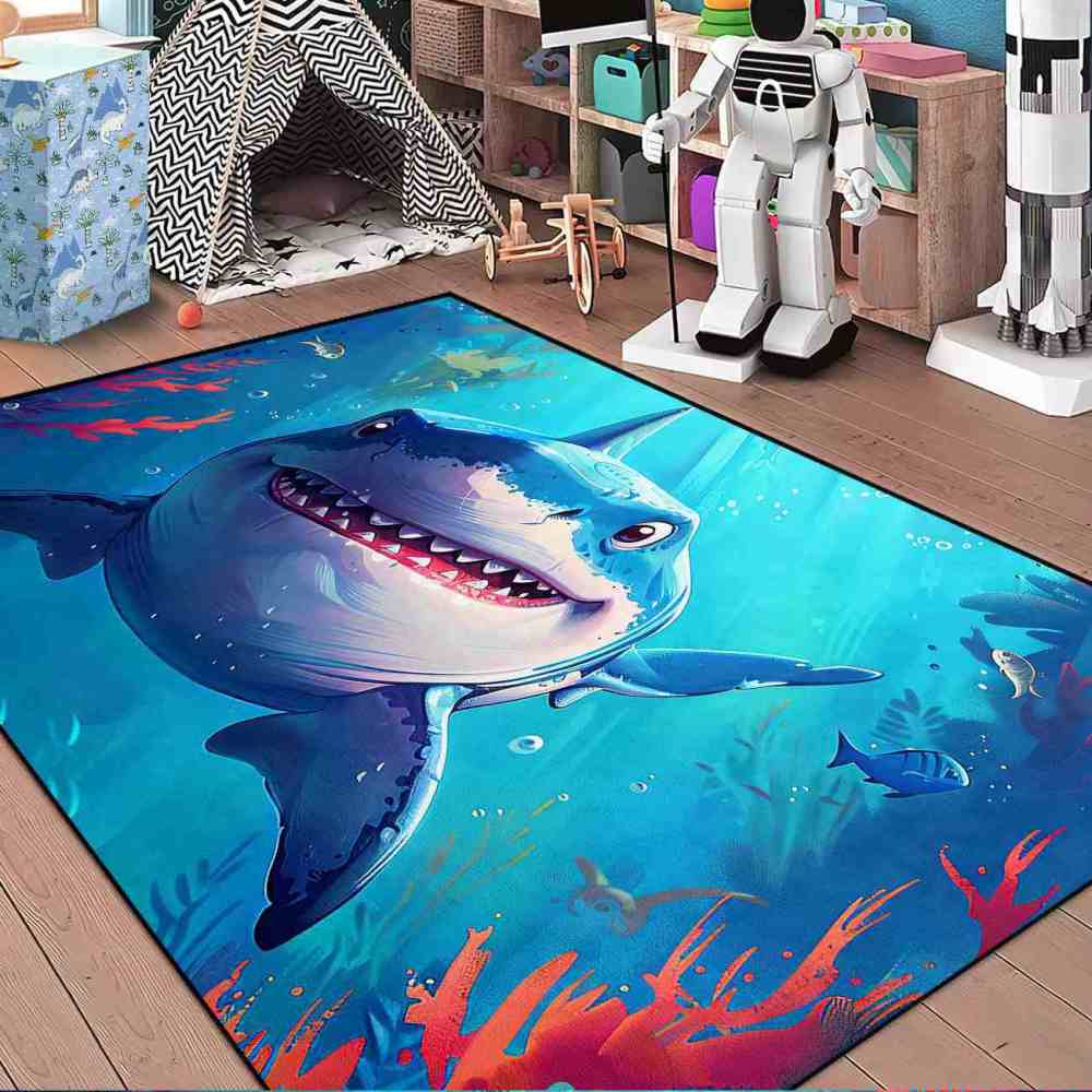 Smiling Great White Shark Undersea Adventure Rug | CozyLil