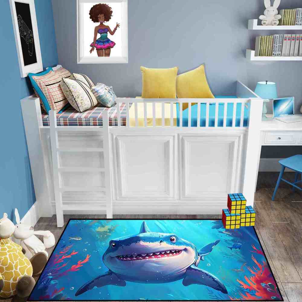 Smiling Great White Shark Undersea Adventure Rug | CozyLil