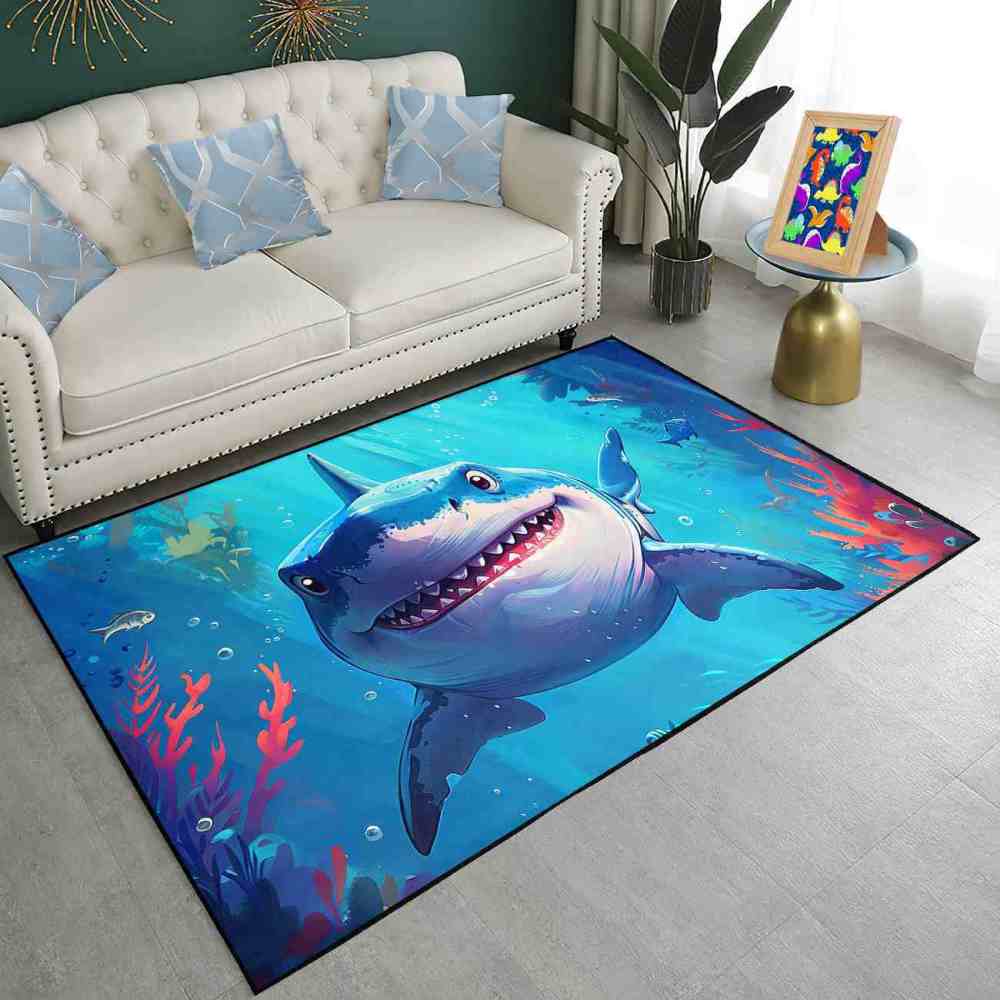 Smiling Great White Shark Undersea Adventure Rug | CozyLil