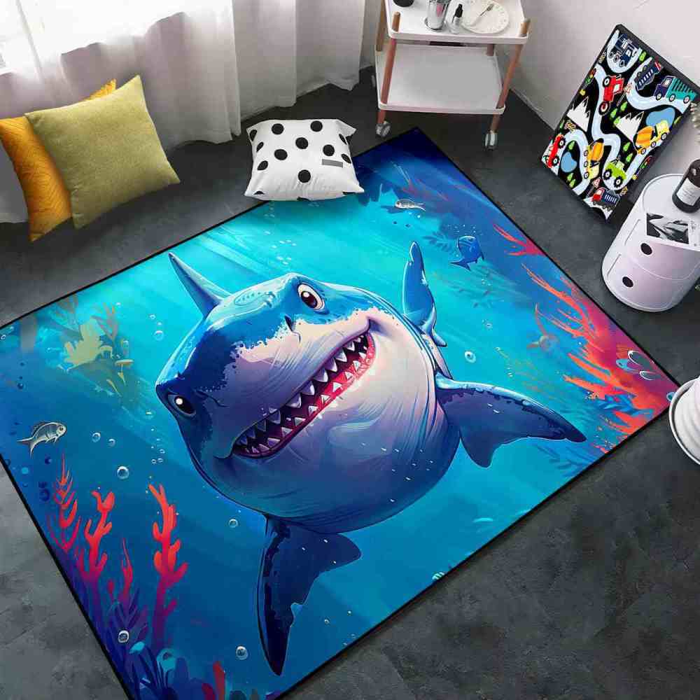 Smiling Great White Shark Undersea Adventure Rug | CozyLil