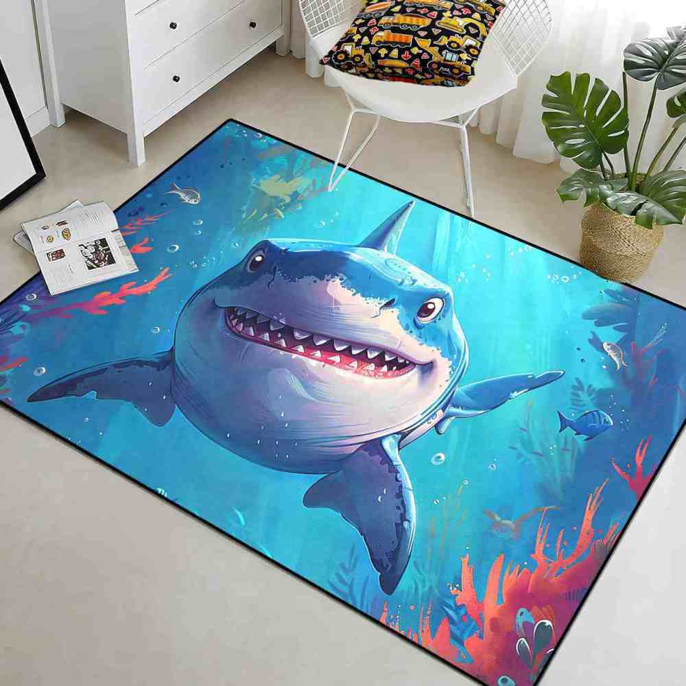 Smiling Great White Shark Undersea Adventure Rug | CozyLil