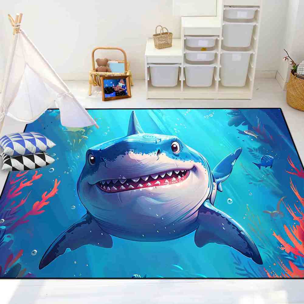 Smiling Great White Shark Undersea Adventure Rug | CozyLil