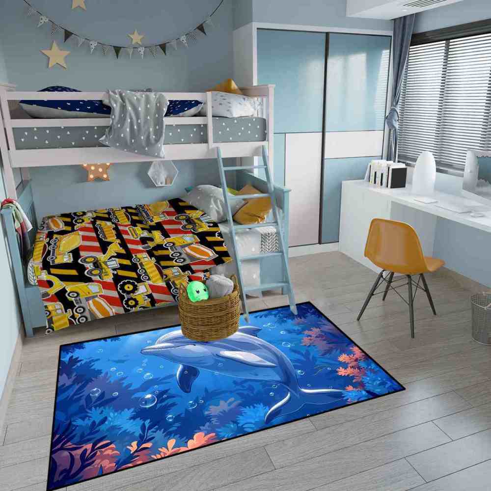 Graceful Blue Dolphin Underwater Coral Garden Rug | CozyLil
