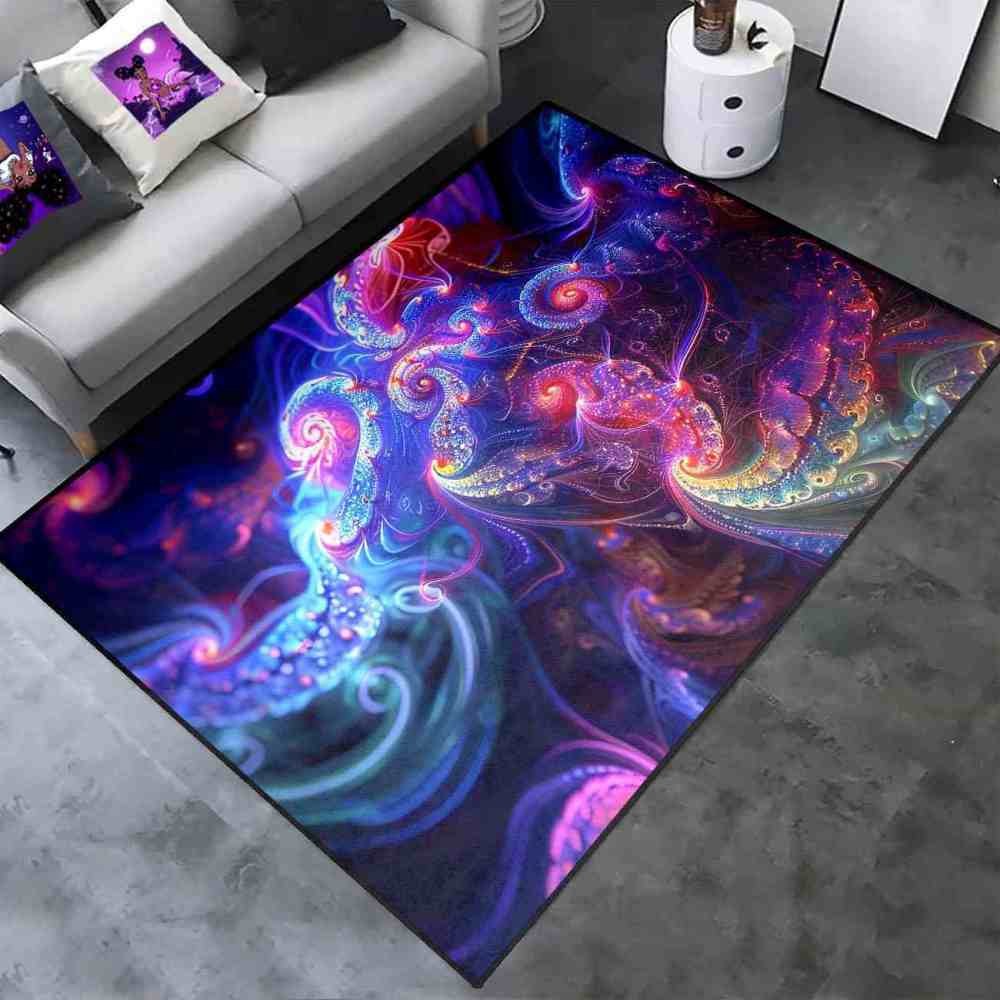 Cosmic Blue Swirl Abstract Area Rug Gamer Setup | CozyLil