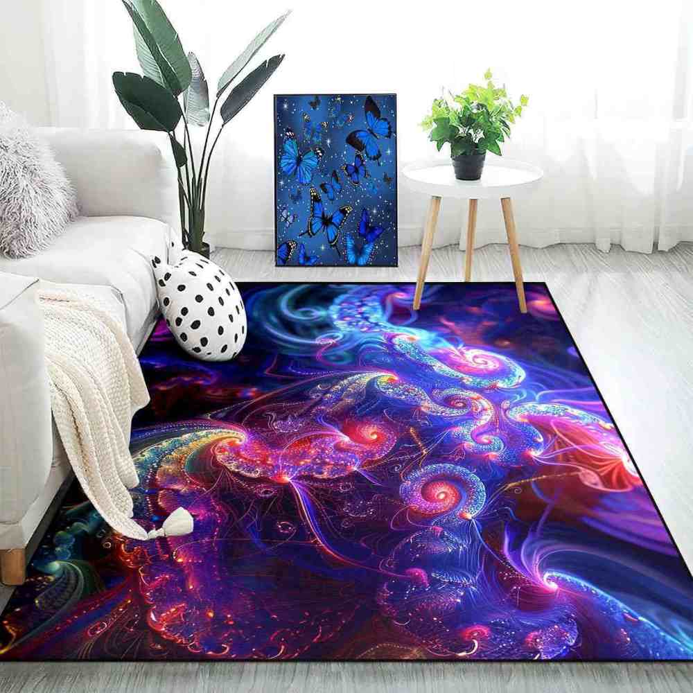 Cosmic Blue Swirl Abstract Area Rug Gamer Setup | CozyLil
