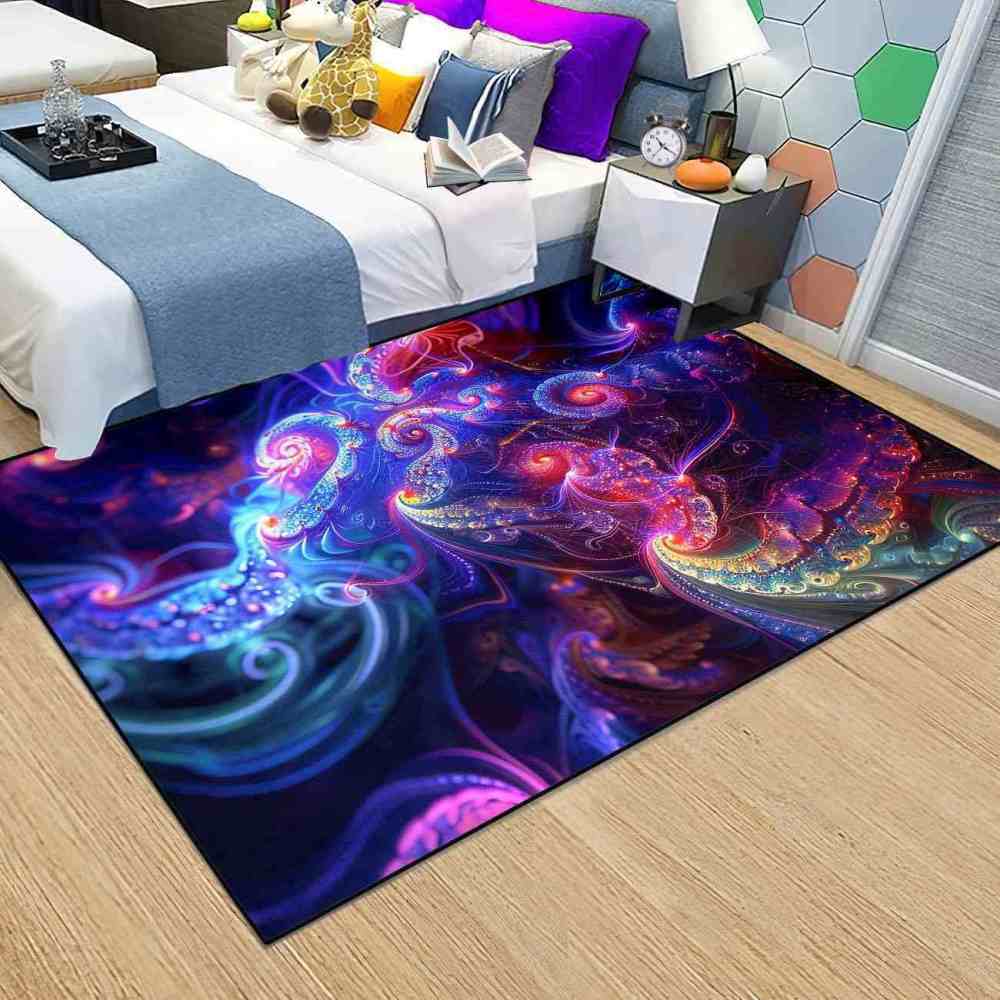 Cosmic Blue Swirl Abstract Area Rug Gamer Setup | CozyLil