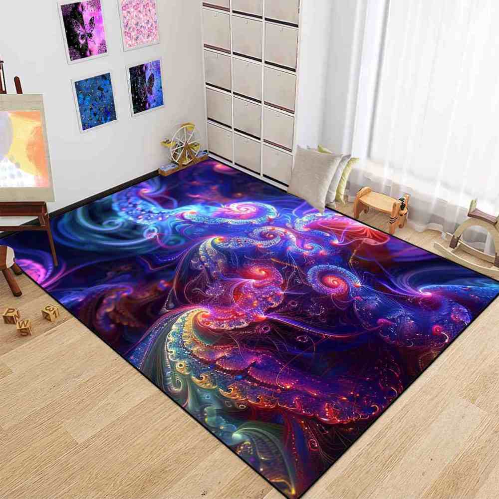 Cosmic Blue Swirl Abstract Area Rug Gamer Setup | CozyLil