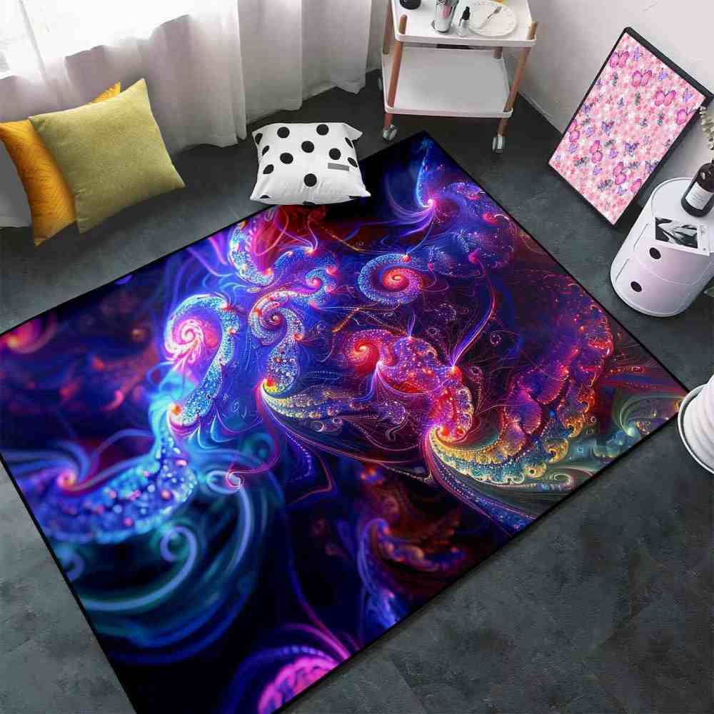 Cosmic Blue Swirl Abstract Area Rug Gamer Setup | CozyLil