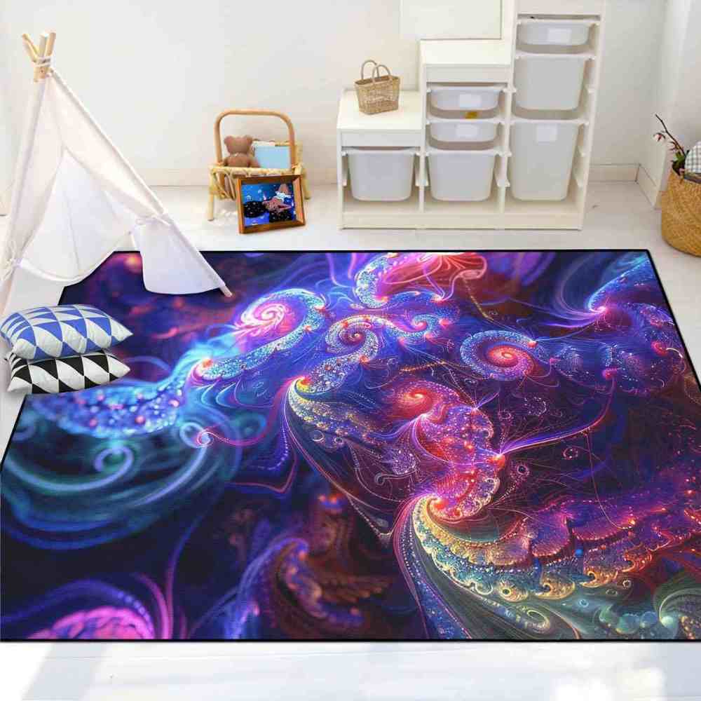 Cosmic Blue Swirl Abstract Area Rug Gamer Setup | CozyLil