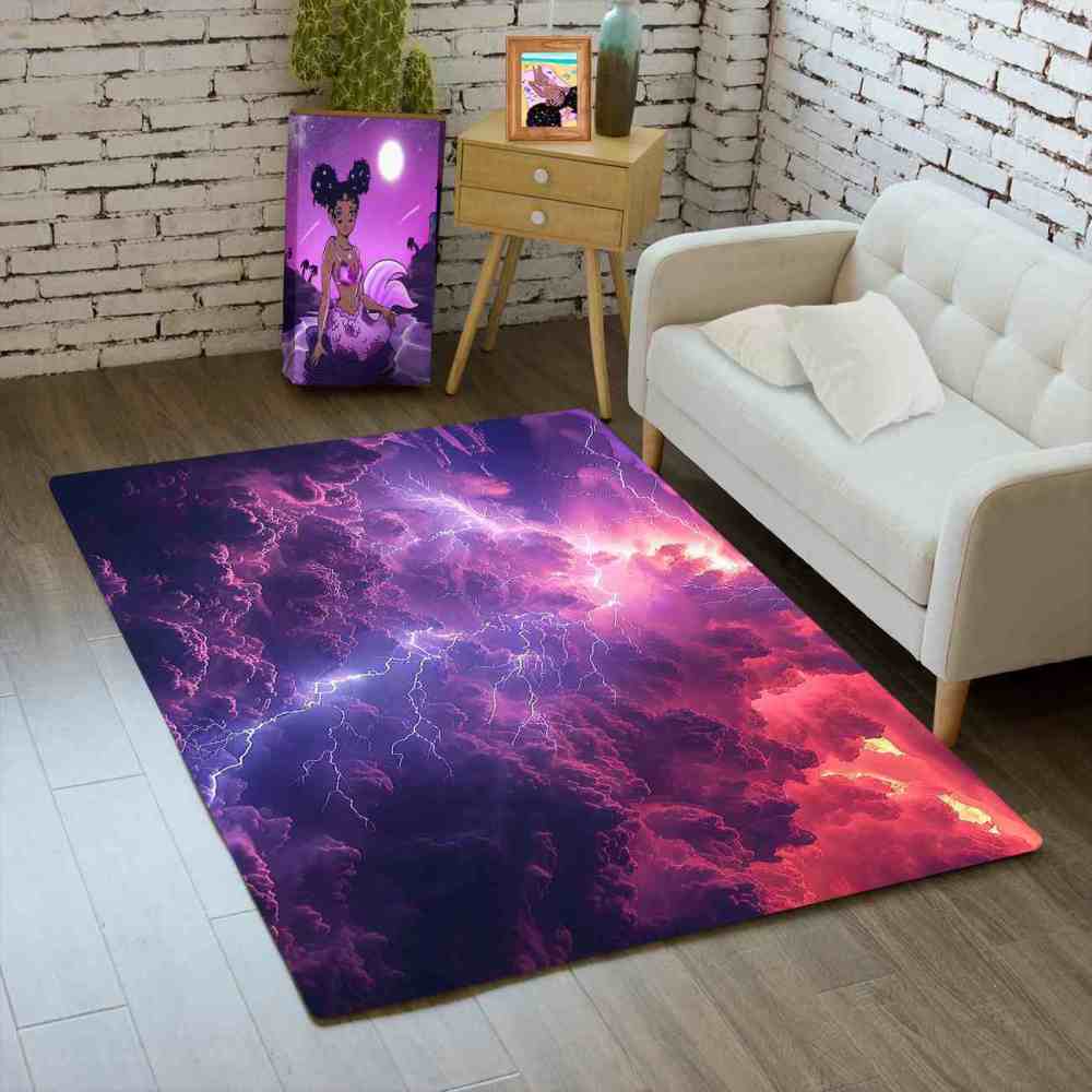 Epic Red Purple Thunderstorm Area Rug Gamer Room | CozyLil