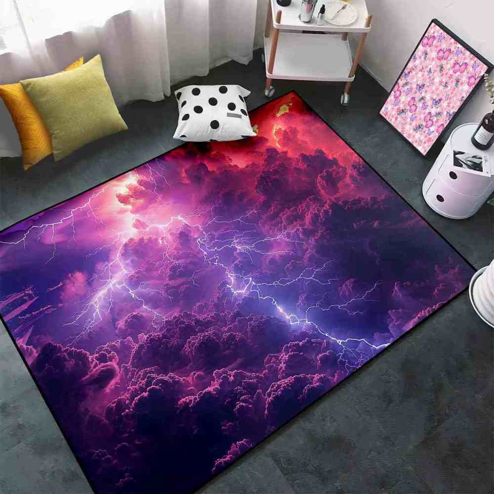 Epic Red Purple Thunderstorm Area Rug Gamer Room | CozyLil