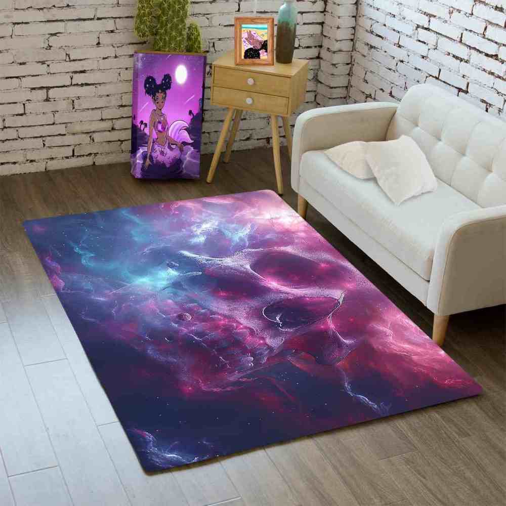 Cosmic Galaxy Skull Area Rug For Gamer Room | CozyLil