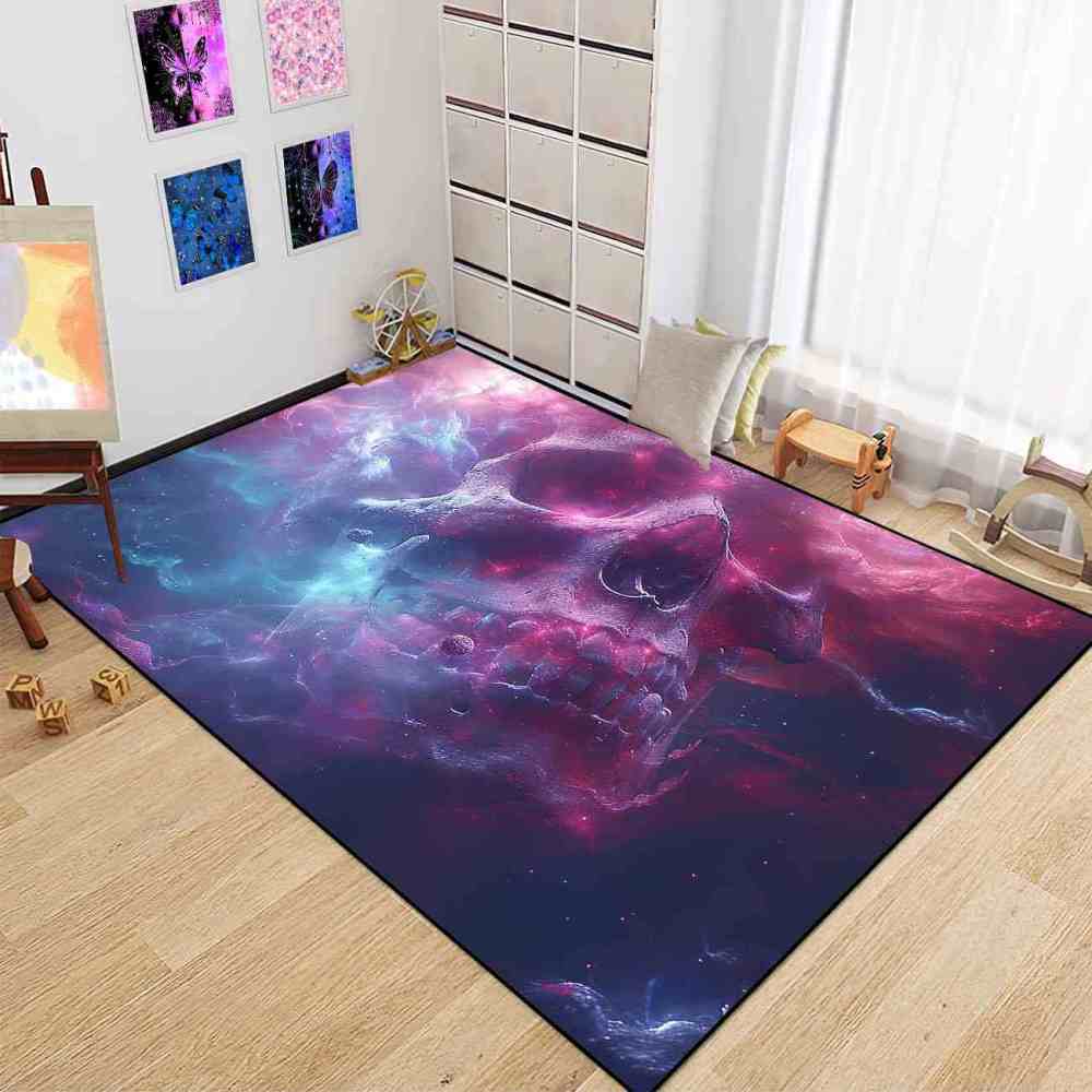 Cosmic Galaxy Skull Area Rug For Gamer Room | CozyLil