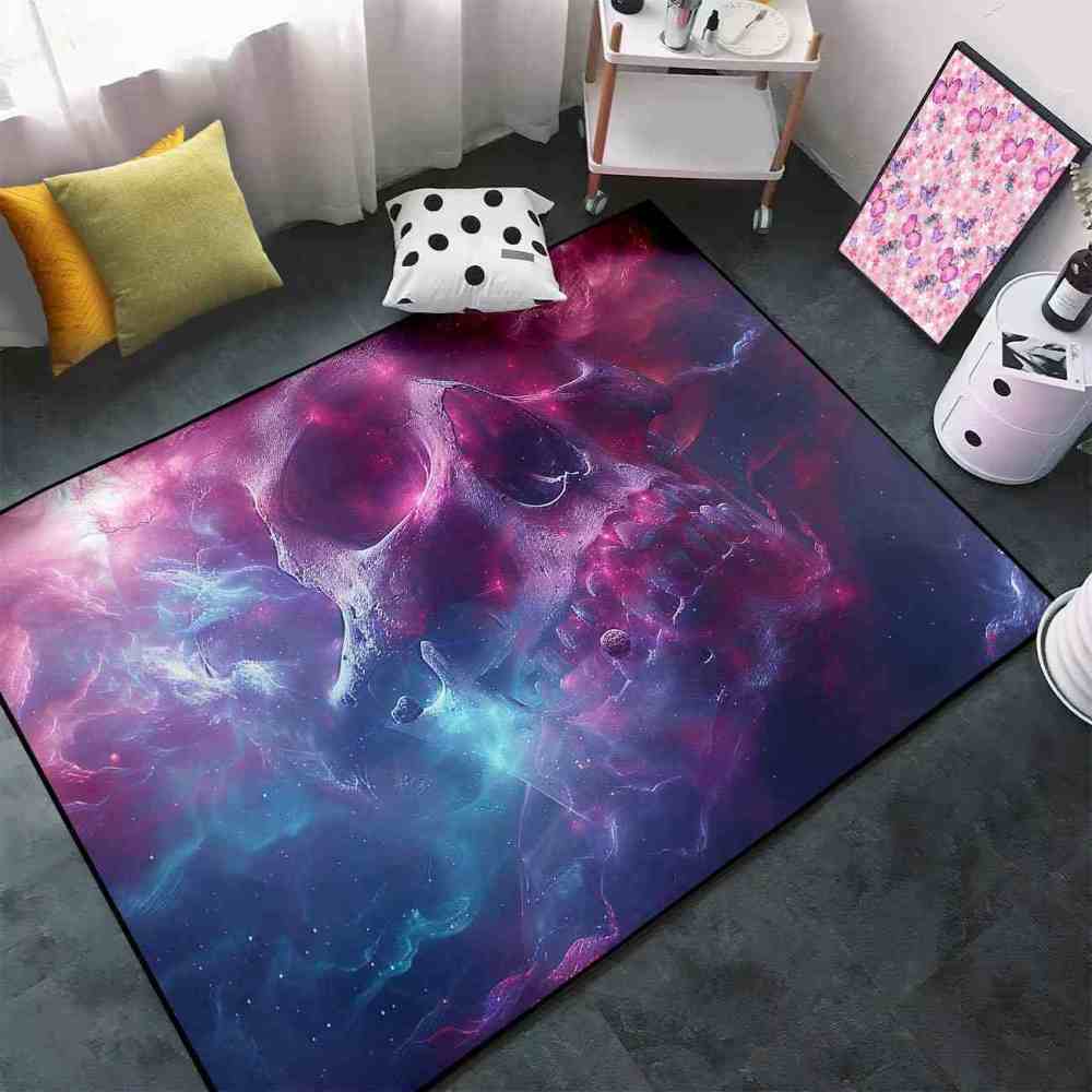 Cosmic Galaxy Skull Area Rug For Gamer Room | CozyLil