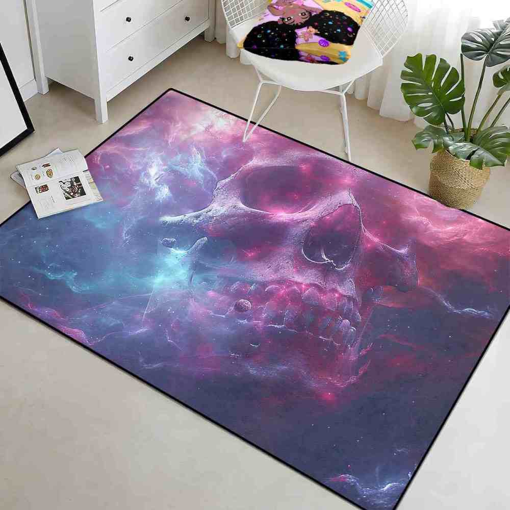 Cosmic Galaxy Skull Area Rug For Gamer Room | CozyLil