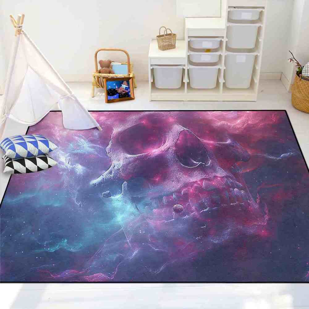 Cosmic Galaxy Skull Area Rug For Gamer Room | CozyLil