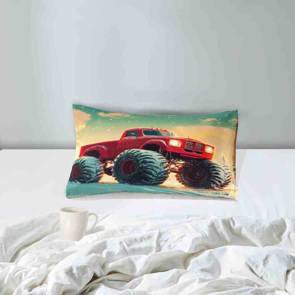 Classic Red Monster Truck Teal Sky Comforter Set Toddler Bedding | CozyLil