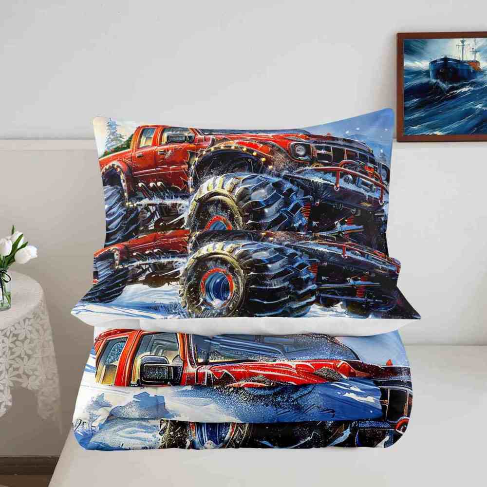 Glowing Lights Red Monster Truck Comforter Set Boys Room Decor | CozyLil