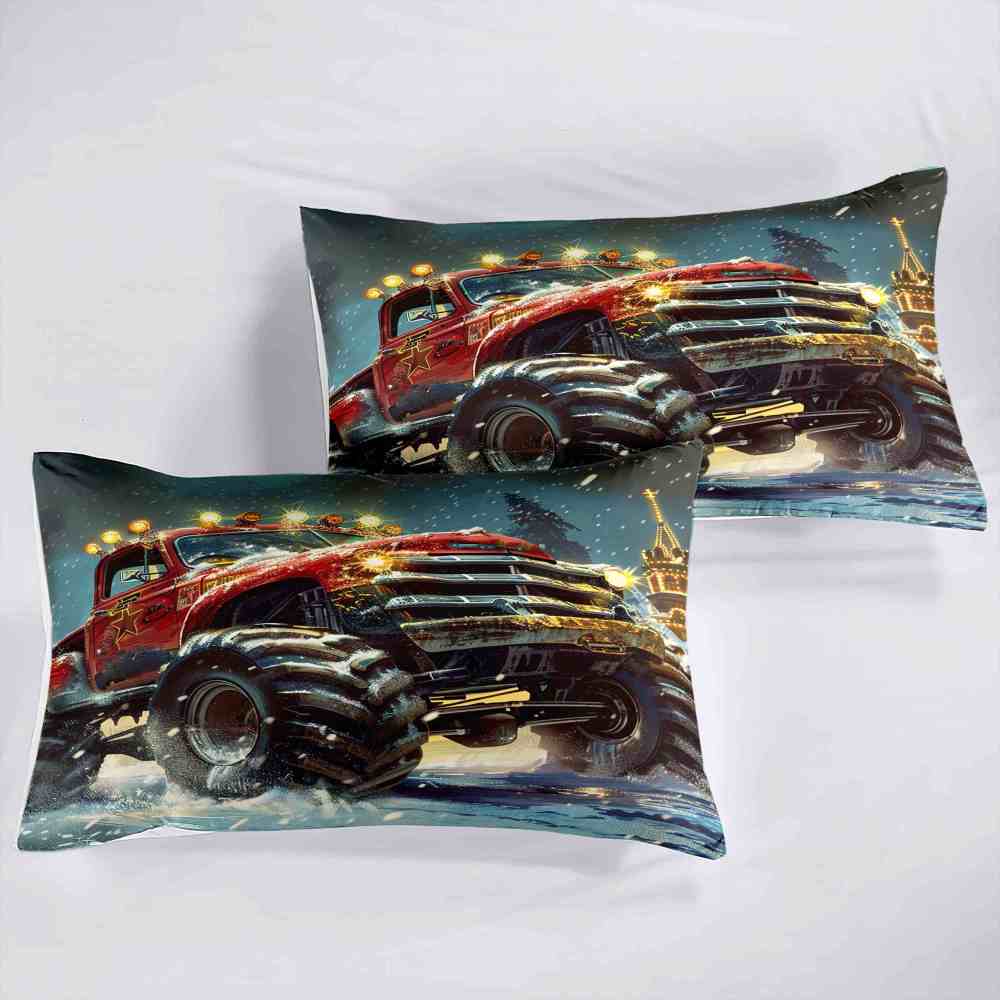 Glowing Lights Red Monster Truck Comforter Set Boys Room Decor | CozyLil