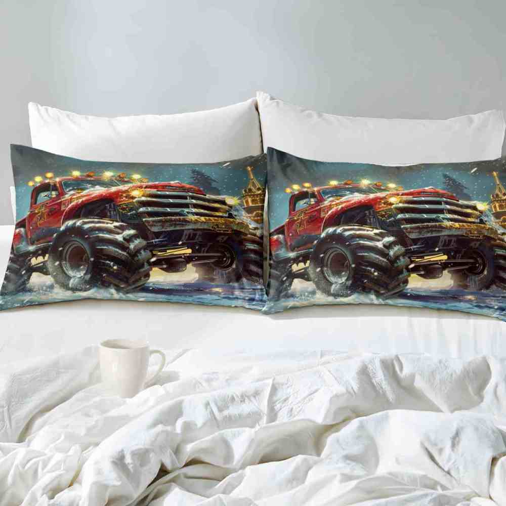 Glowing Lights Red Monster Truck Comforter Set Boys Room Decor | CozyLil