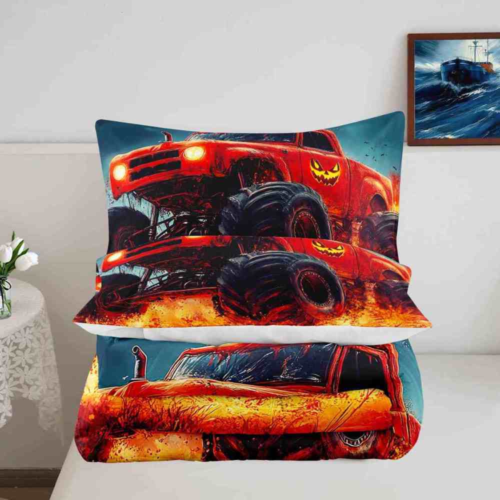 Dynamic Blue Sky Monster Truck Comforter Set Kids Racing Bedding | CozyLil