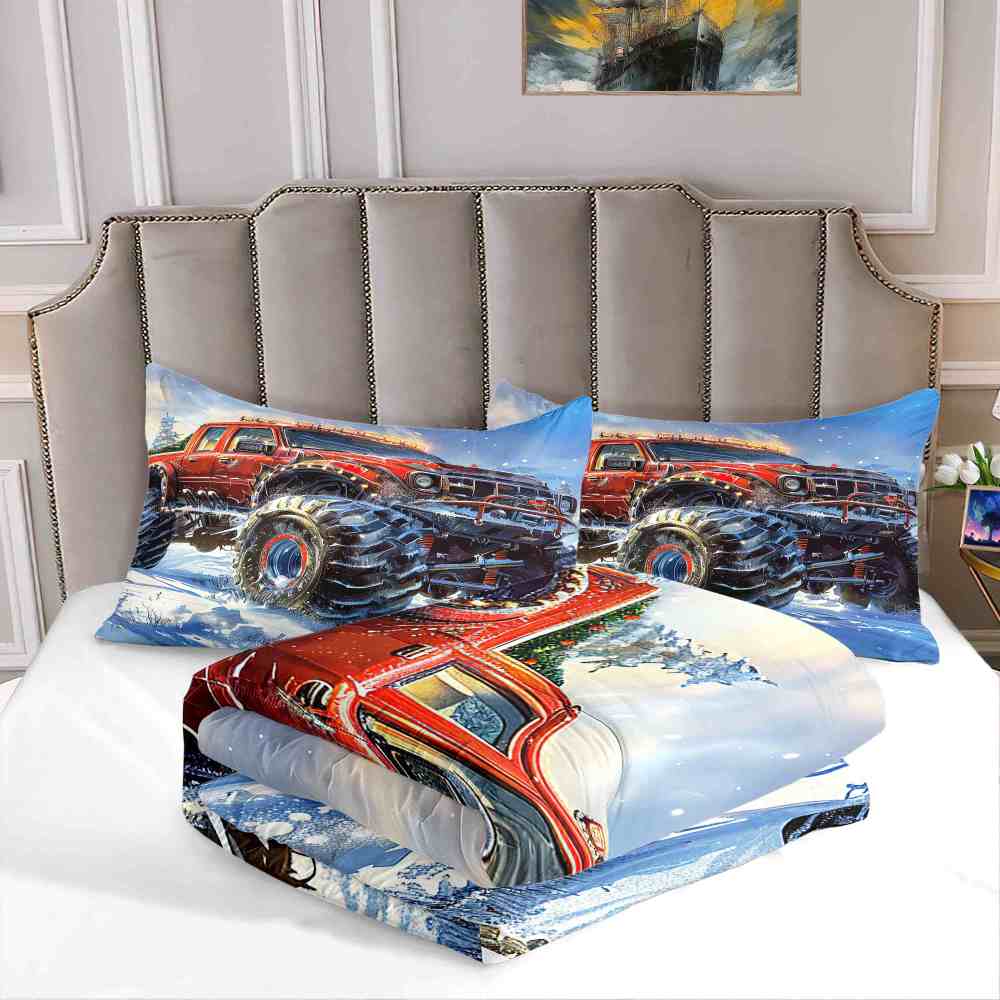 Dynamic Blue Sky Monster Truck Comforter Set Kids Racing Bedding | CozyLil