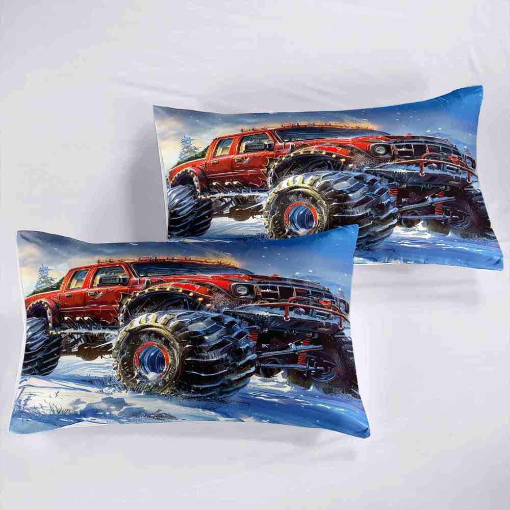 Dynamic Blue Sky Monster Truck Comforter Set Kids Racing Bedding | CozyLil