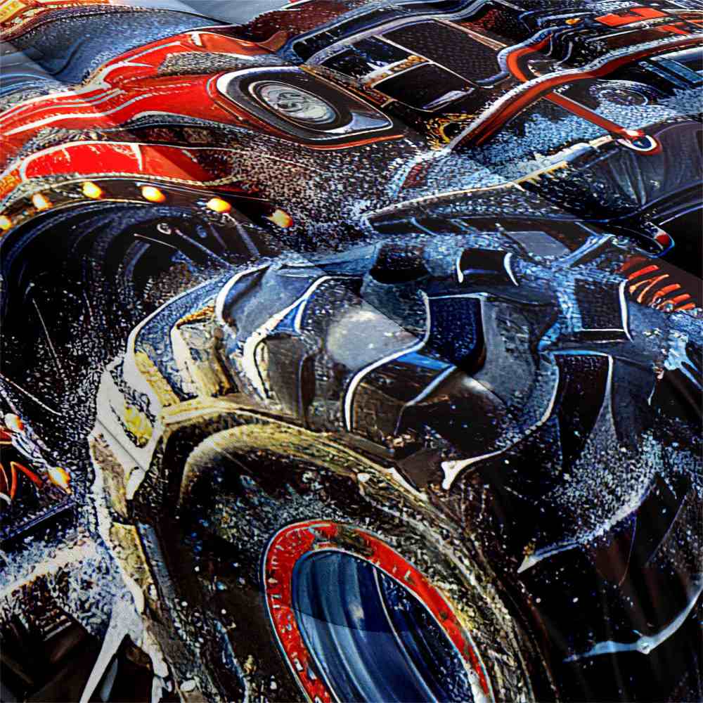 Dynamic Blue Sky Monster Truck Comforter Set Kids Racing Bedding | CozyLil