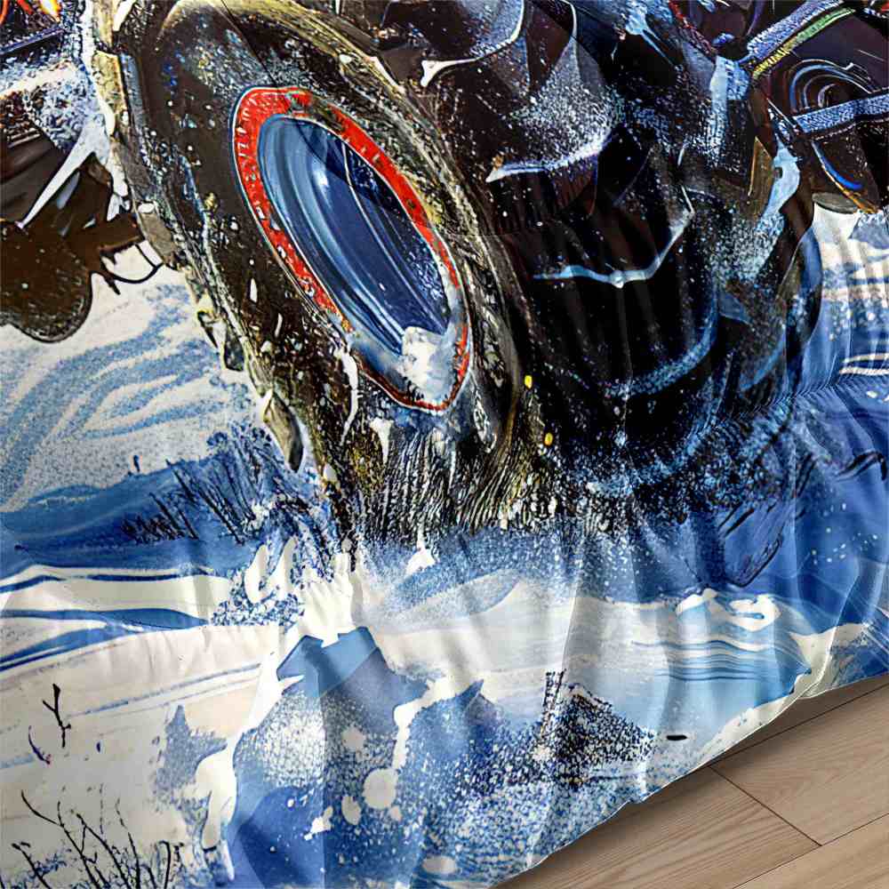 Dynamic Blue Sky Monster Truck Comforter Set Kids Racing Bedding | CozyLil