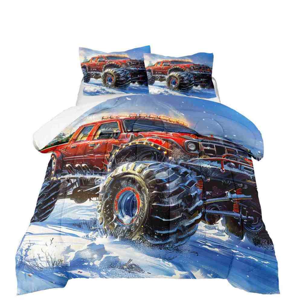 Dynamic Blue Sky Monster Truck Comforter Set Kids Racing Bedding | CozyLil