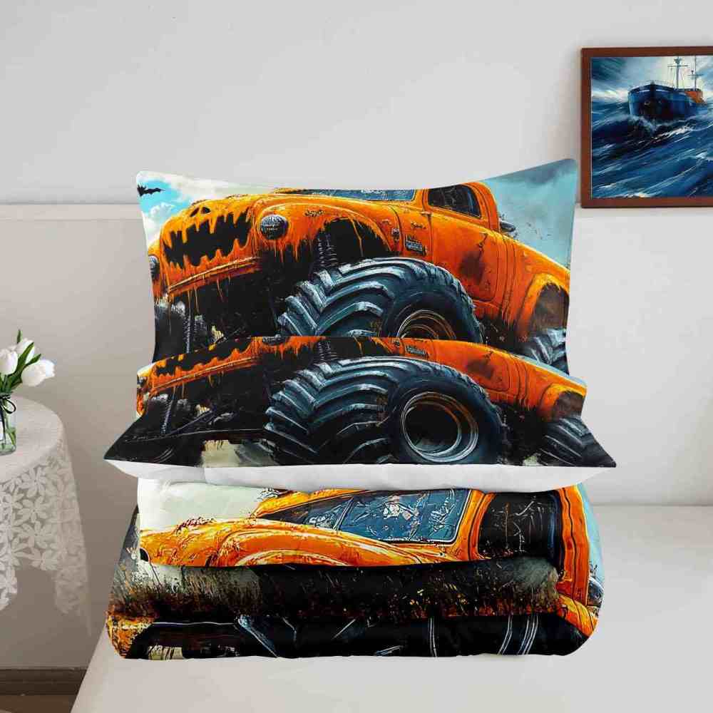 Holiday Roof Wreath Monster Truck Comforter Set Boys Winter Bedding | CozyLil