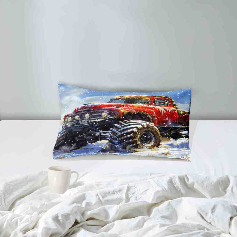 Holiday Roof Wreath Monster Truck Comforter Set Boys Winter Bedding | CozyLil