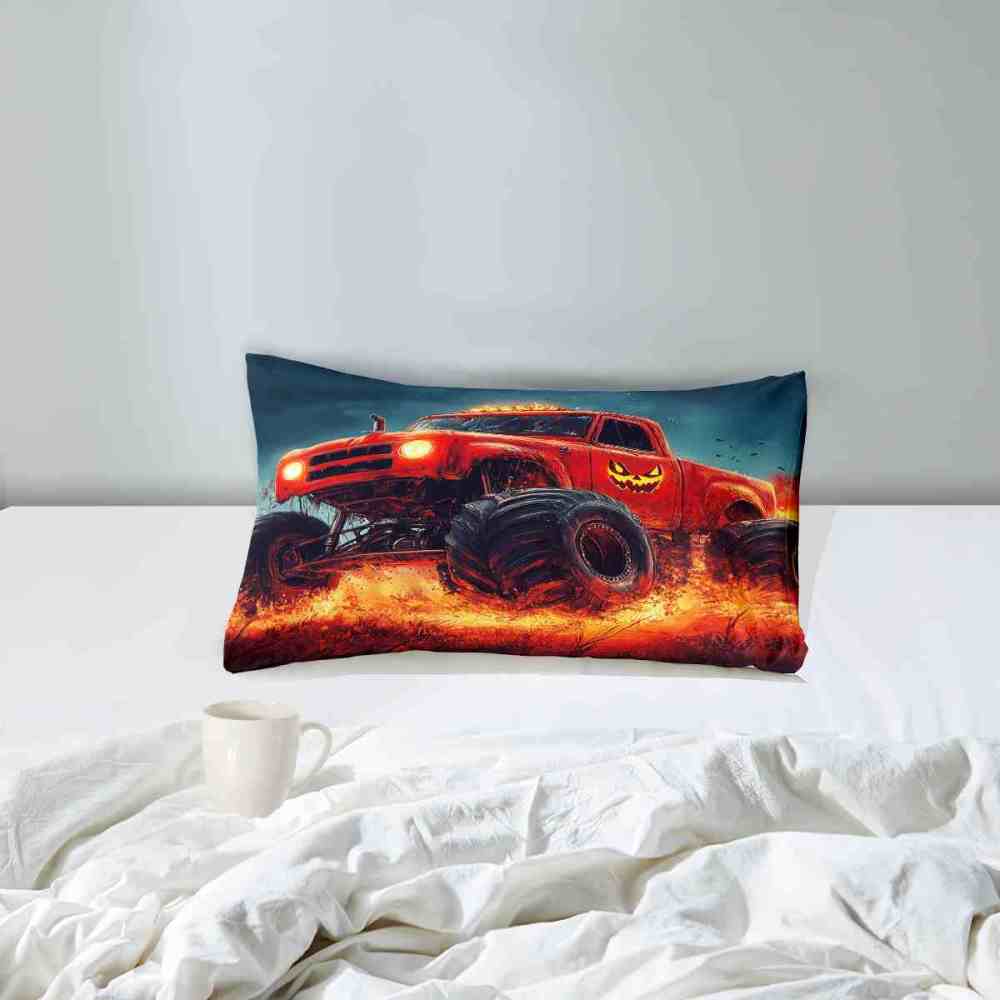 Fiery Jack-o'-Lantern Monster Truck Comforter Set Halloween Bedding | CozyLil