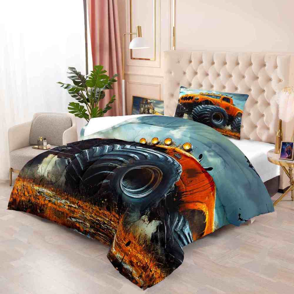 Pumpkin Grill Orange Monster Truck Comforter Set Boys Bedding | CozyLil