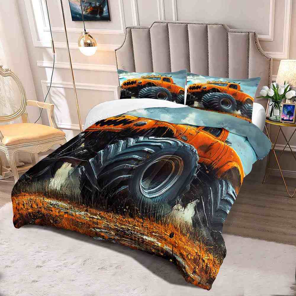 Pumpkin Grill Orange Monster Truck Comforter Set Boys Bedding | CozyLil