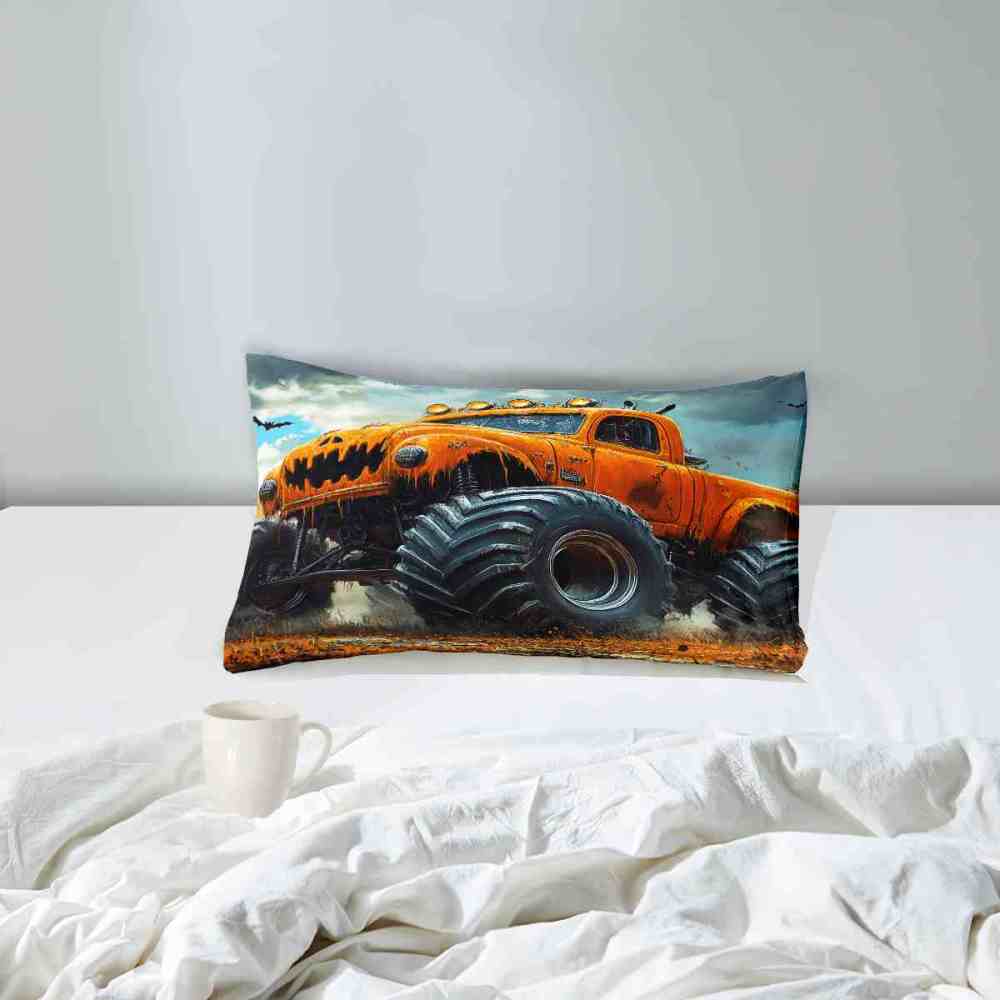 Pumpkin Grill Orange Monster Truck Comforter Set Boys Bedding | CozyLil
