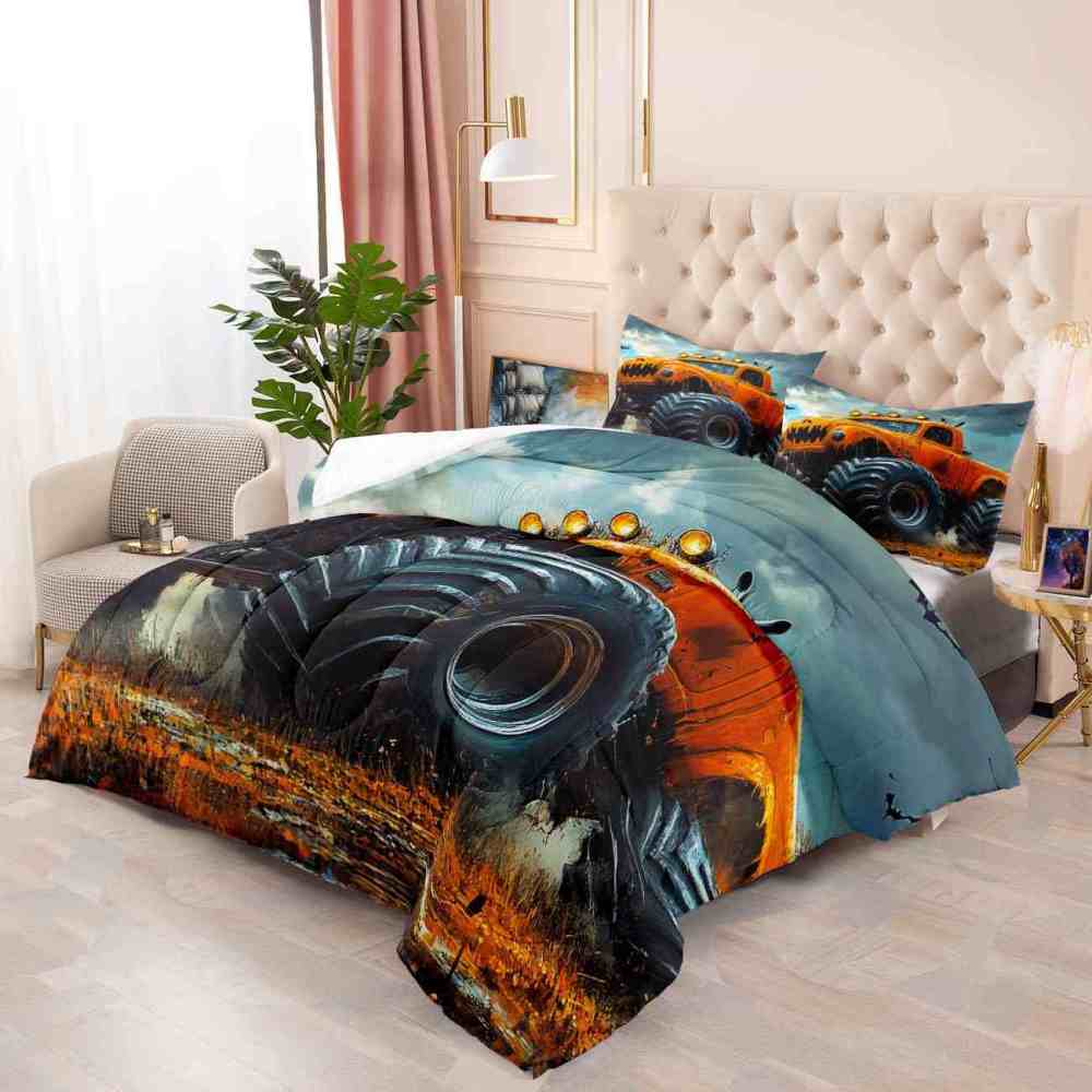 Pumpkin Grill Orange Monster Truck Comforter Set Boys Bedding | CozyLil