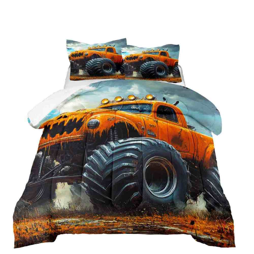 Pumpkin Grill Orange Monster Truck Comforter Set Boys Bedding | CozyLil