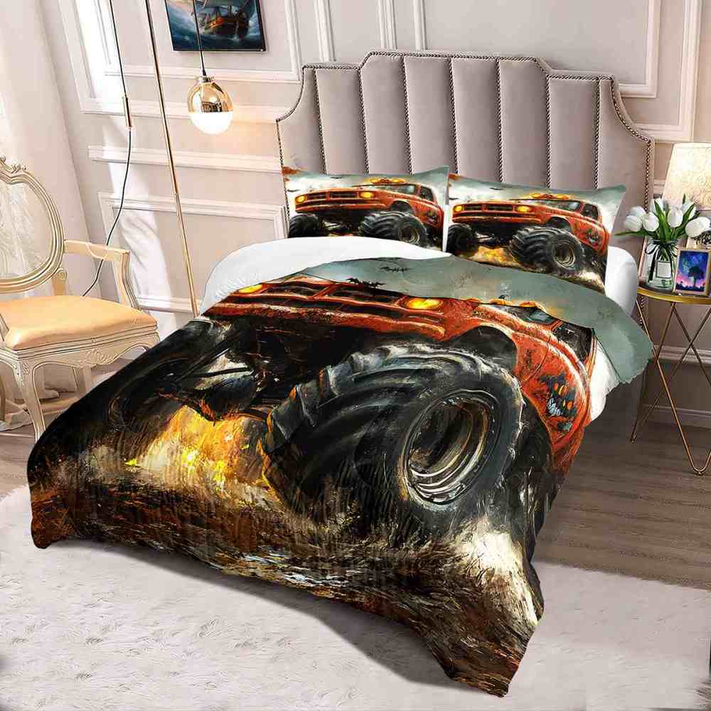 Spooky Roof Pumpkins Monster Truck Comforter Set Kids Bedding | CozyLil