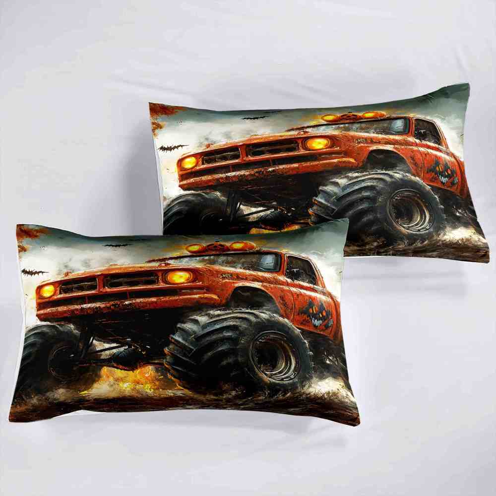 Spooky Roof Pumpkins Monster Truck Comforter Set Kids Bedding | CozyLil