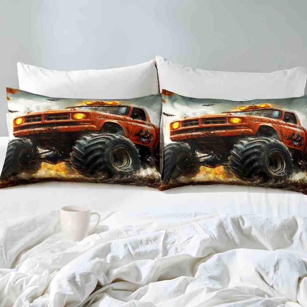 Spooky Roof Pumpkins Monster Truck Comforter Set Kids Bedding | CozyLil