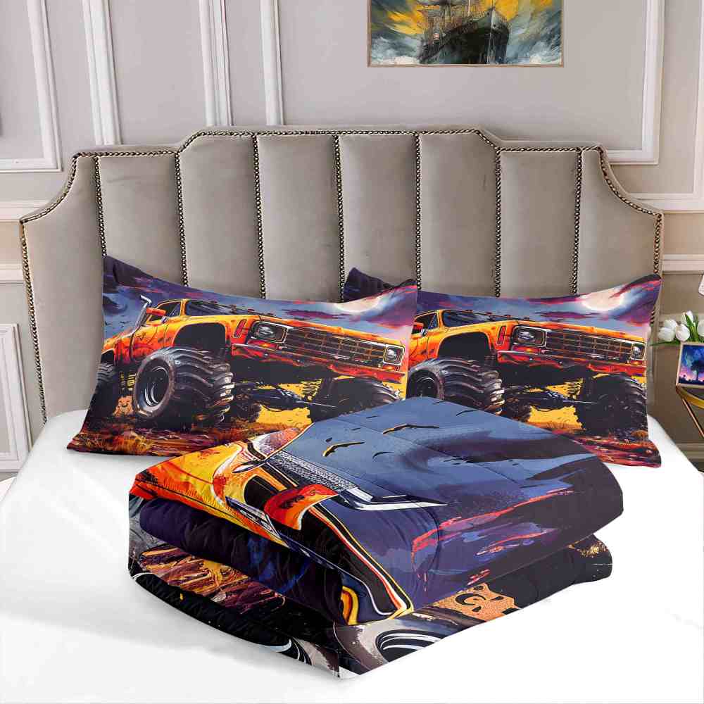 Full Moon Spooky Night Monster Truck Comforter Set Boys Bedding | CozyLil