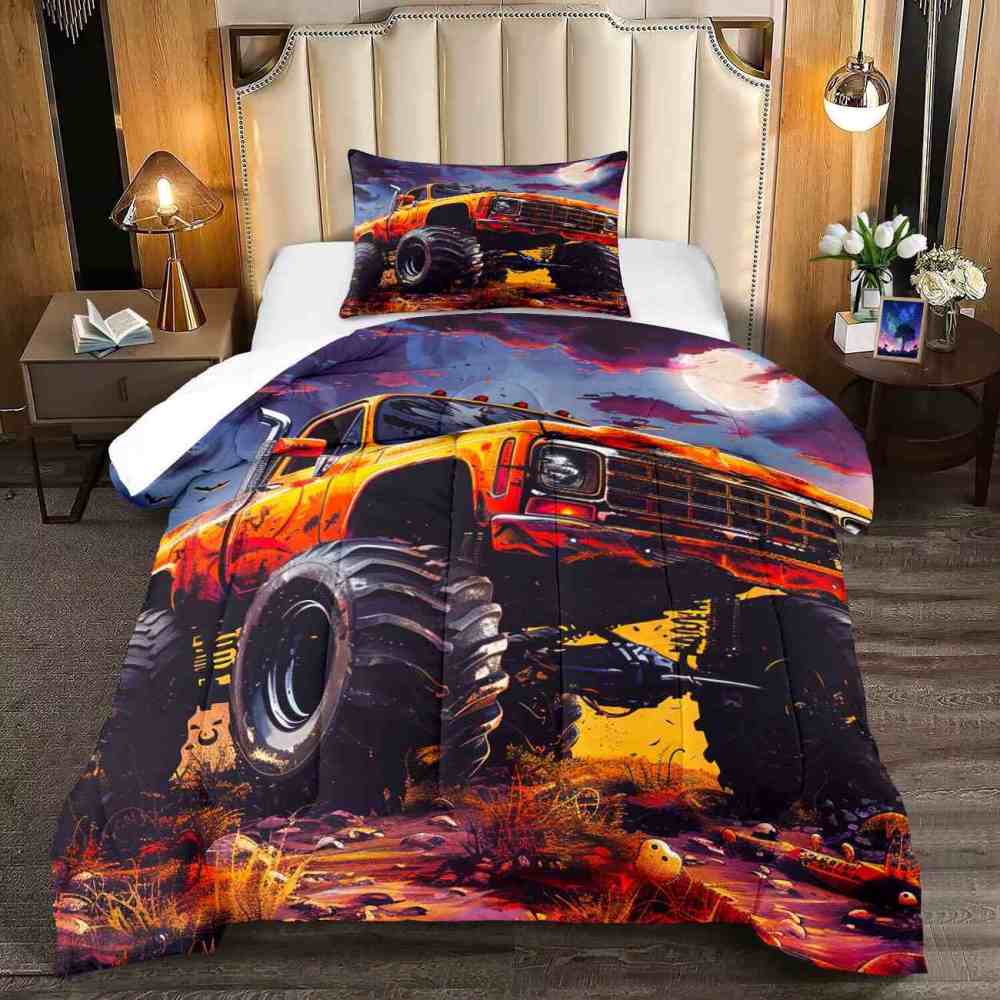 Full Moon Spooky Night Monster Truck Comforter Set Boys Bedding | CozyLil