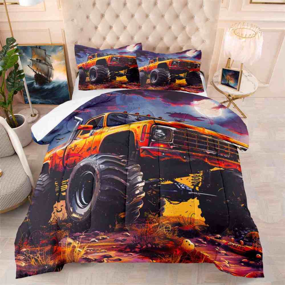 Full Moon Spooky Night Monster Truck Comforter Set Boys Bedding | CozyLil