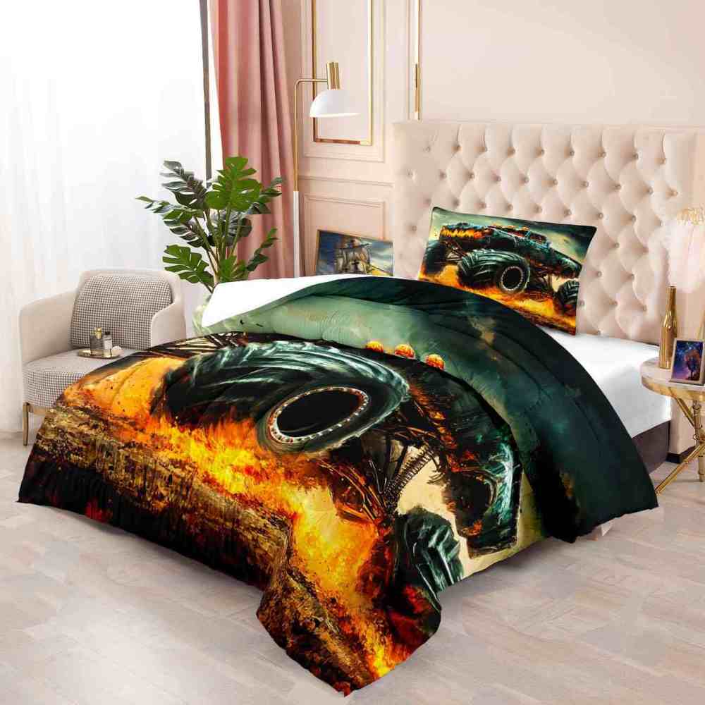 Fiery Extreme Off-Road Monster Truck Comforter Set Boys Bedding | CozyLil