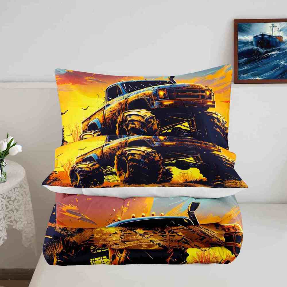 Fiery Extreme Off-Road Monster Truck Comforter Set Boys Bedding | CozyLil
