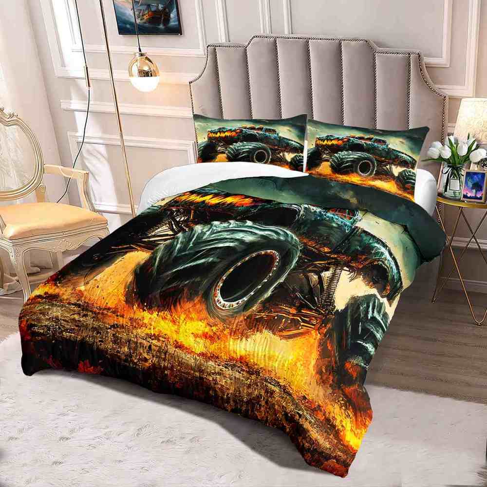 Fiery Extreme Off-Road Monster Truck Comforter Set Boys Bedding | CozyLil