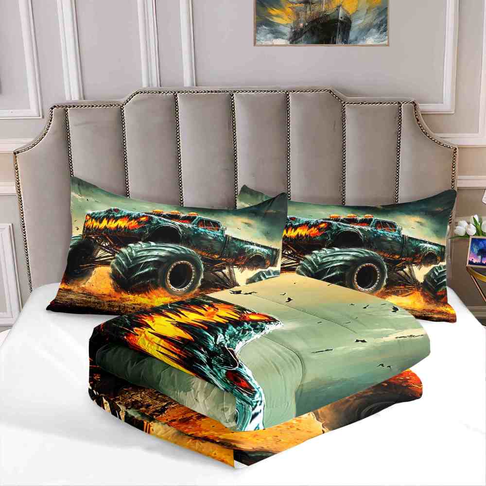 Fiery Extreme Off-Road Monster Truck Comforter Set Boys Bedding | CozyLil