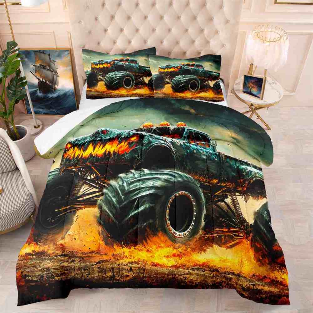 Fiery Extreme Off-Road Monster Truck Comforter Set Boys Bedding | CozyLil